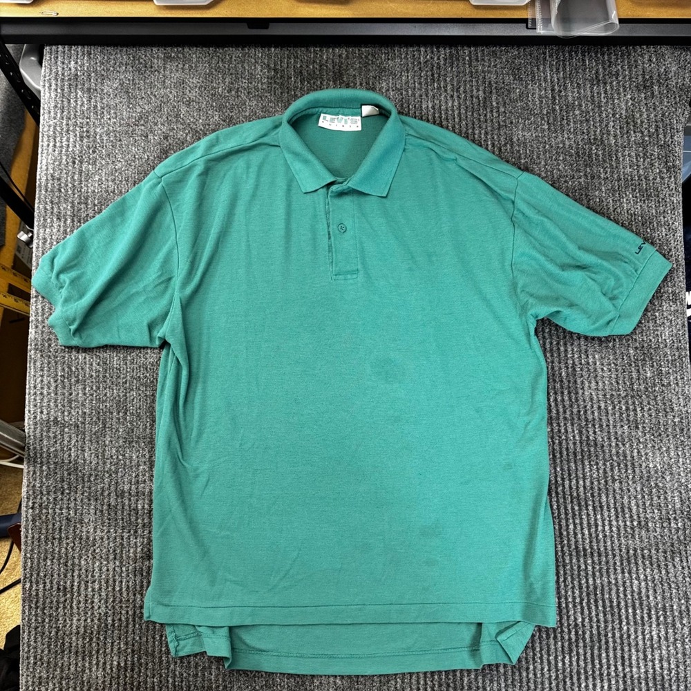 Vintage Levis Polo Shirt Mens Large Teal Green Short Sleeve Cotton Blend 1908